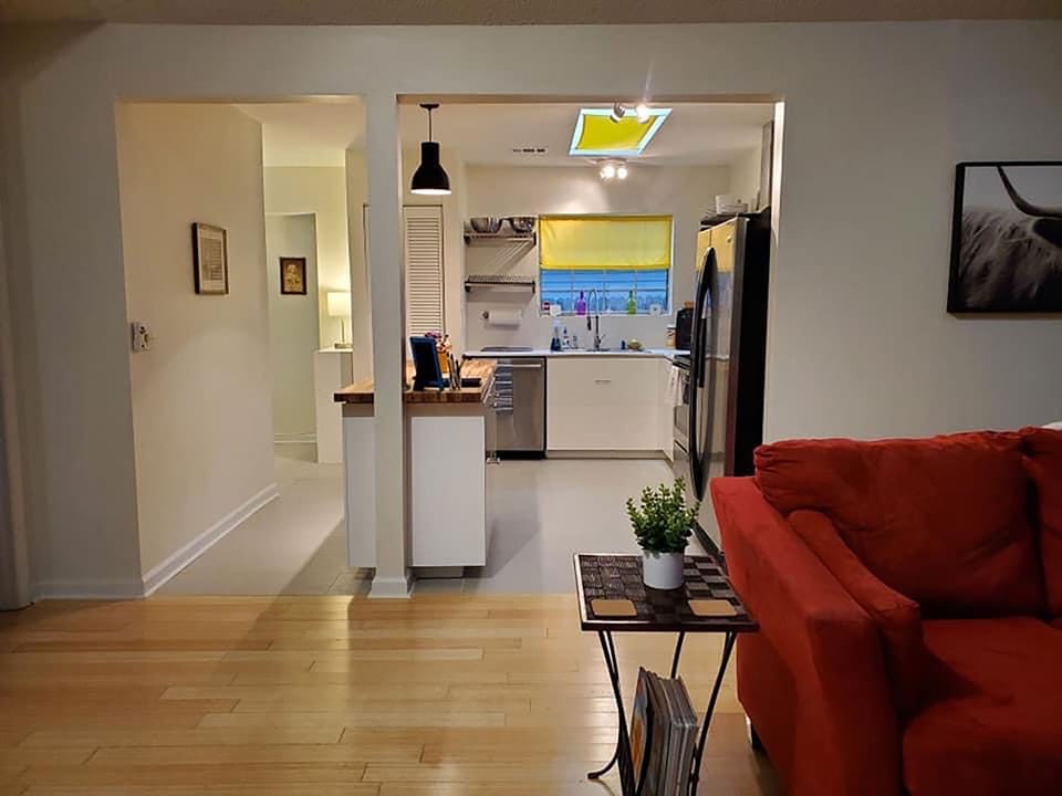 living space with kitchen connection