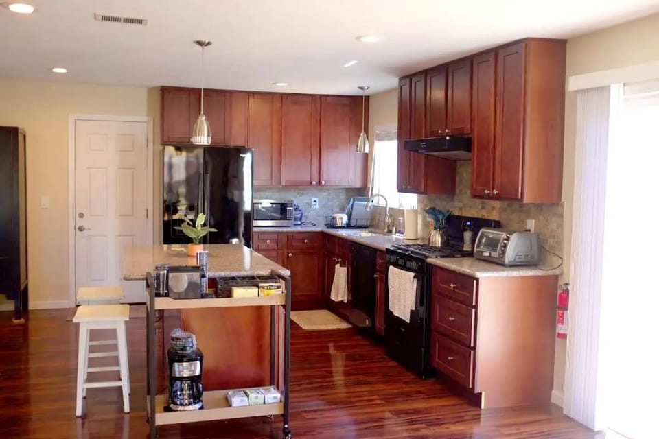 Fully stocked kitchen and coffee cart