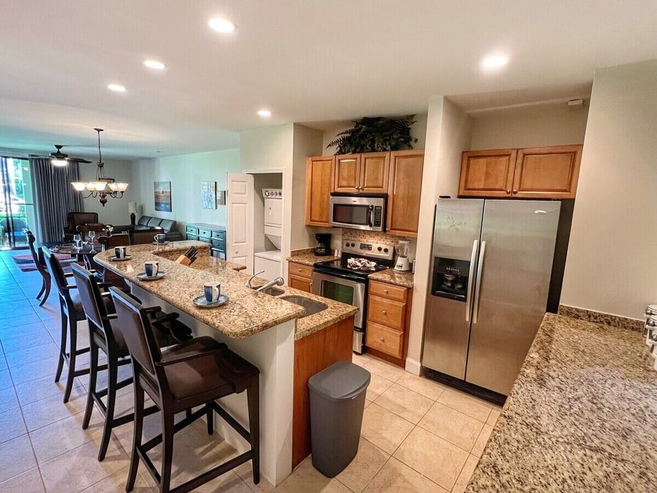 Spacious and open kitchen and living space.