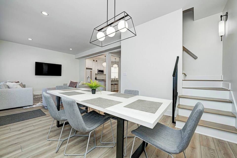 The dining room opens into the living room.