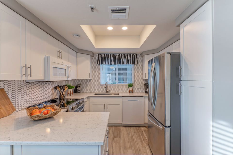 Kitchen includes both Keurig and drip coffee makers.