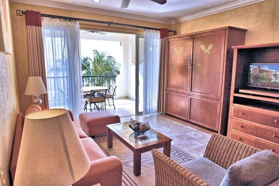 Living space, with HD TV and access to patio