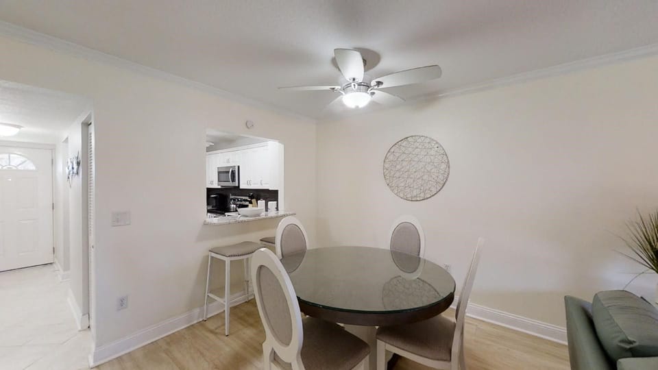 Dining area looking into kitchen area