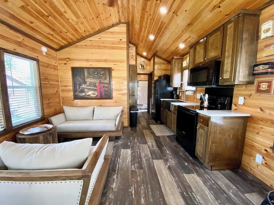 Utilize the galley-style kitchen to whip up a delectable meal.