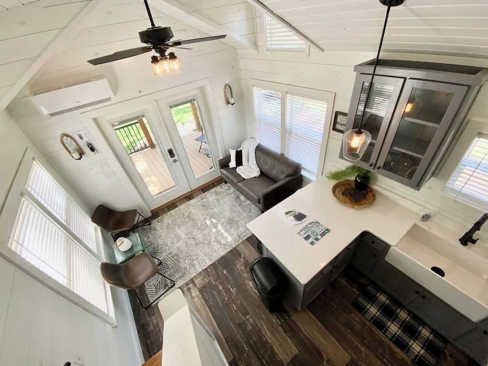 While these are tiny home cottages, they do offer plenty of space for couples and make for a perfect romantic weekend visiting the Resort and downtown Fredericksburg! View is from the upstairs loft! 