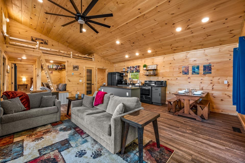 Living room with queen pull-out couch