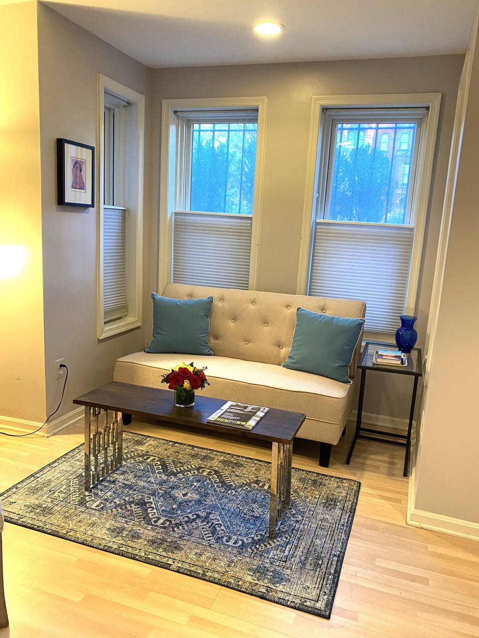 Sitting area in windowed alcove