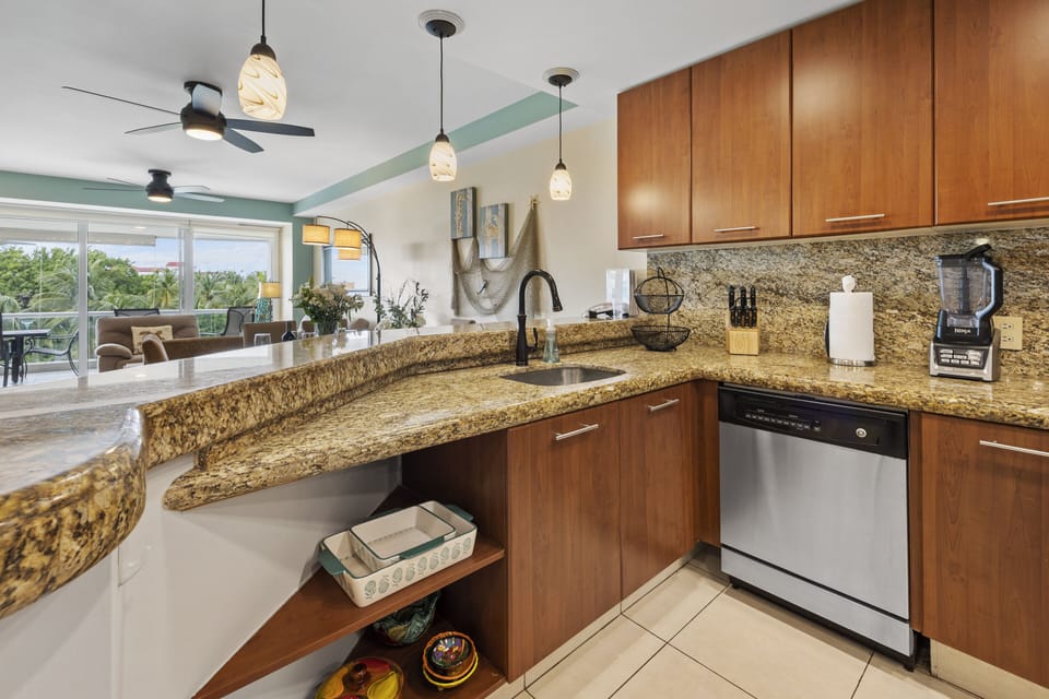The granite countered kitchen has everything you might want for your stay!