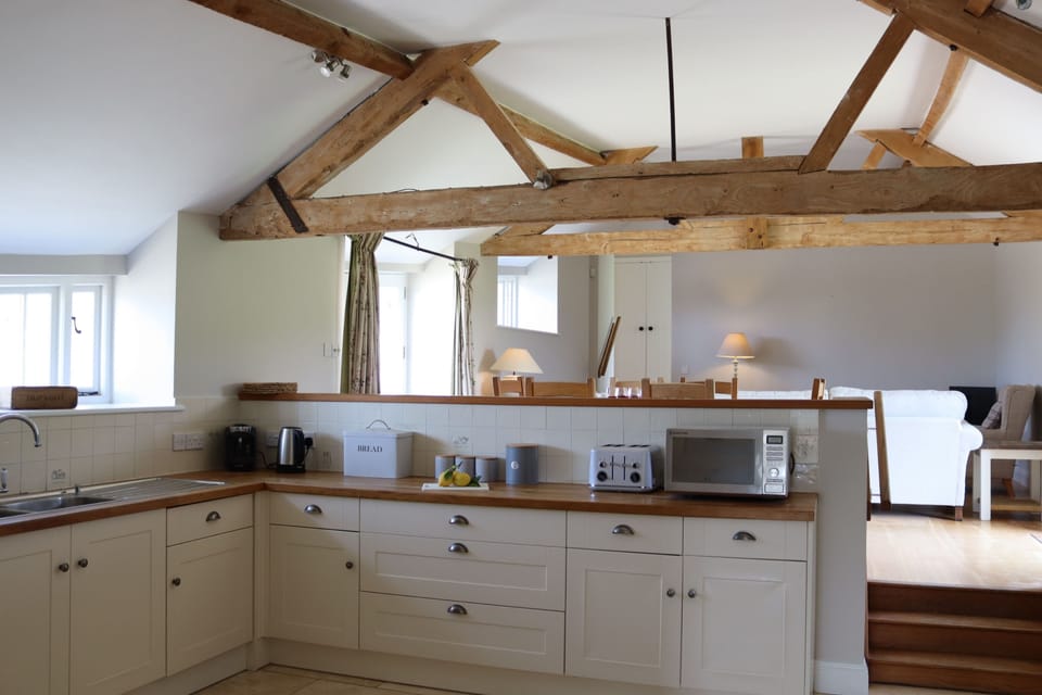 Clayhanger Lodge, Abbotsbury: Steps lead to the open-plan sitting and dining area