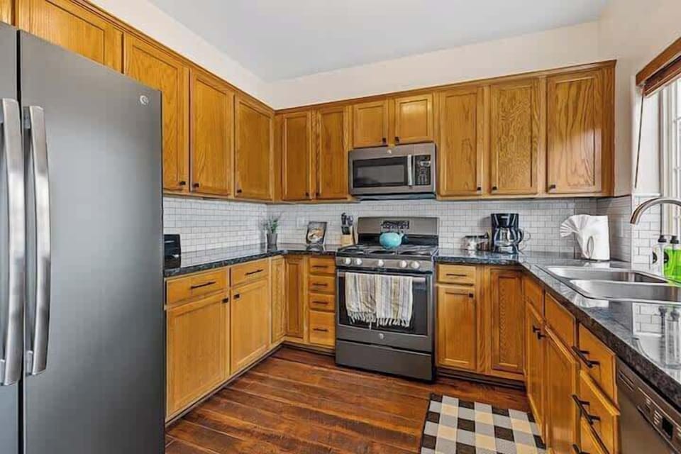 Kitchen stocked with all the necessities.