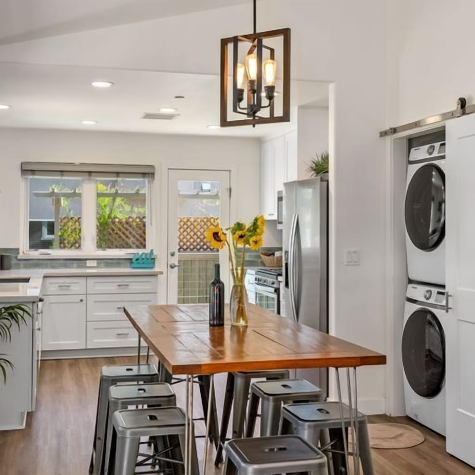 Dining area with view of kitchen