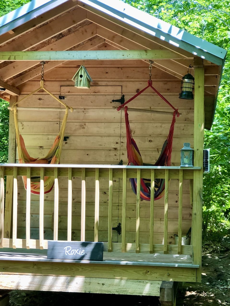 Hammock swings are easily hung on the porch for a relaxing afternoon. 