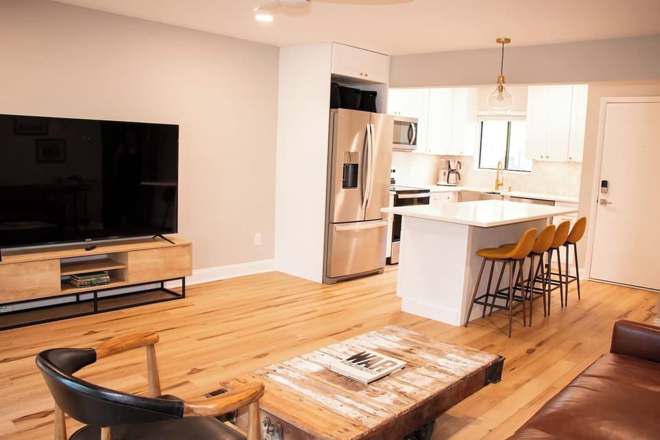 Large screen Roku TV and a fully updated kitchen with new appliances.