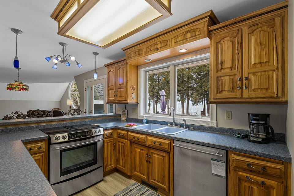 Kitchen opens to the dining area and living room