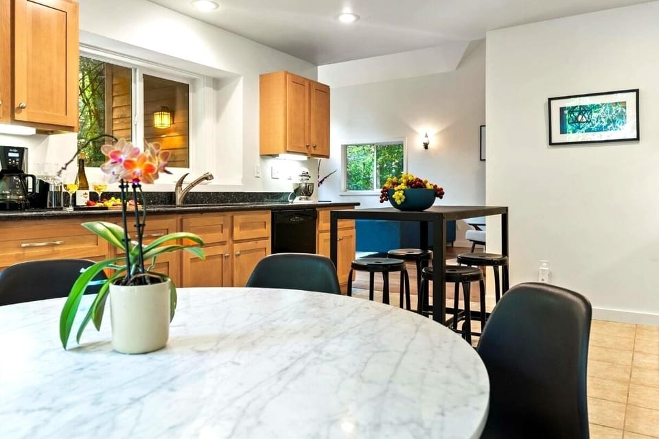 The big open kitchen has plenty of dining space