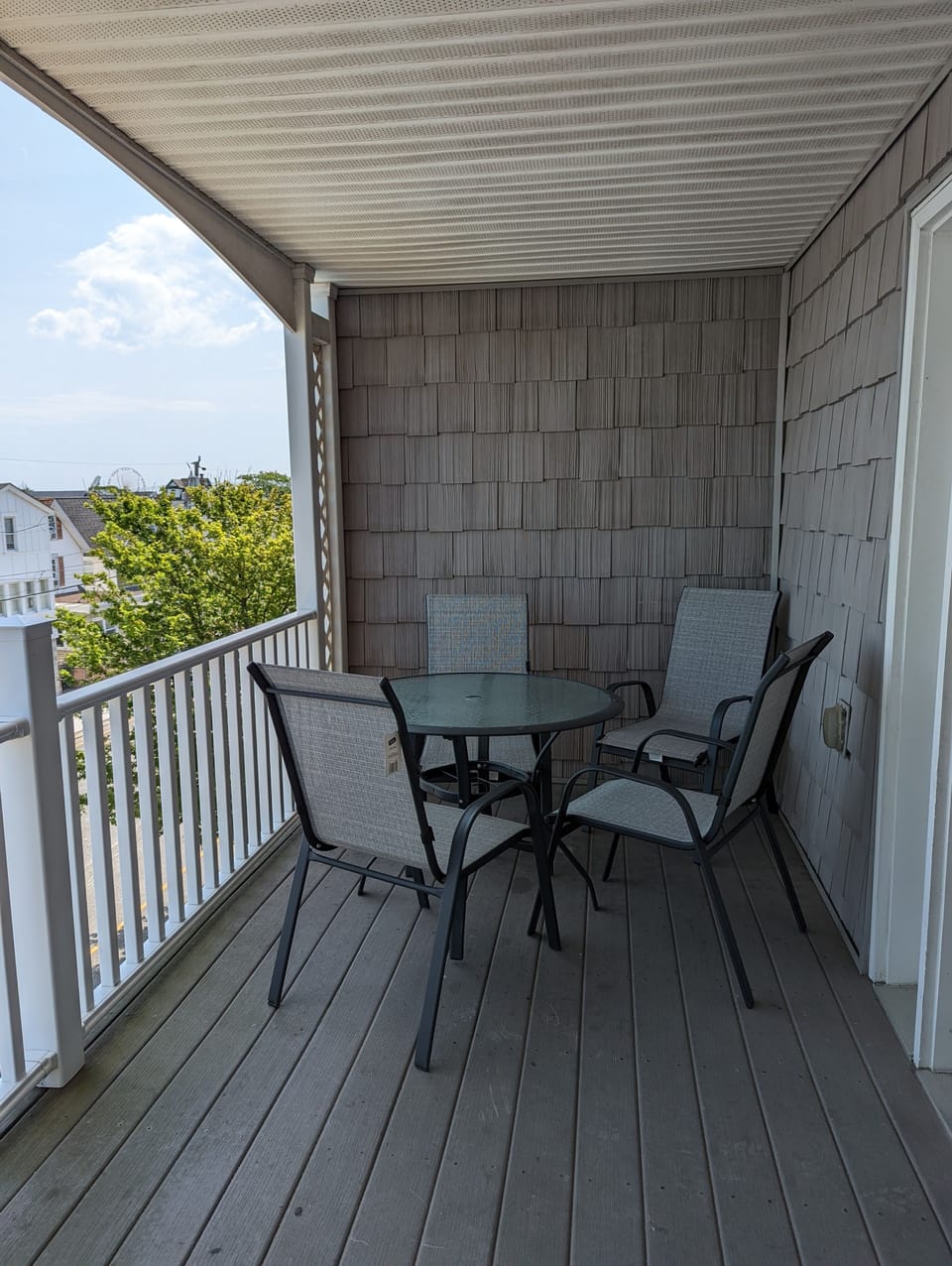 Covered deck with the ferris wheel in view!