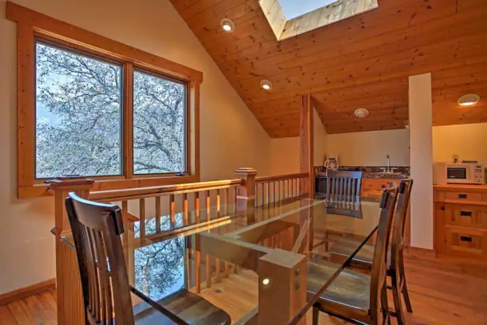 Dining table and kitchenette.