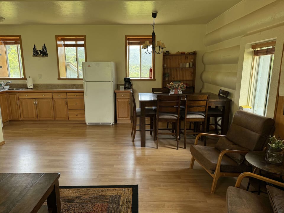 Overview of the main room in the cabin.