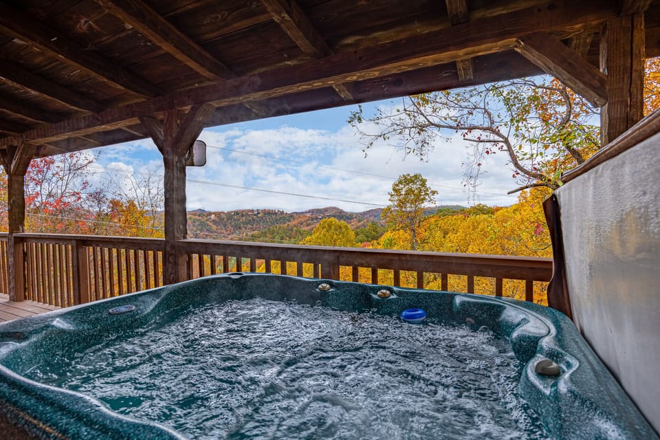 Soak in the hot tub while enjoying the fantastic views of the Mountains.