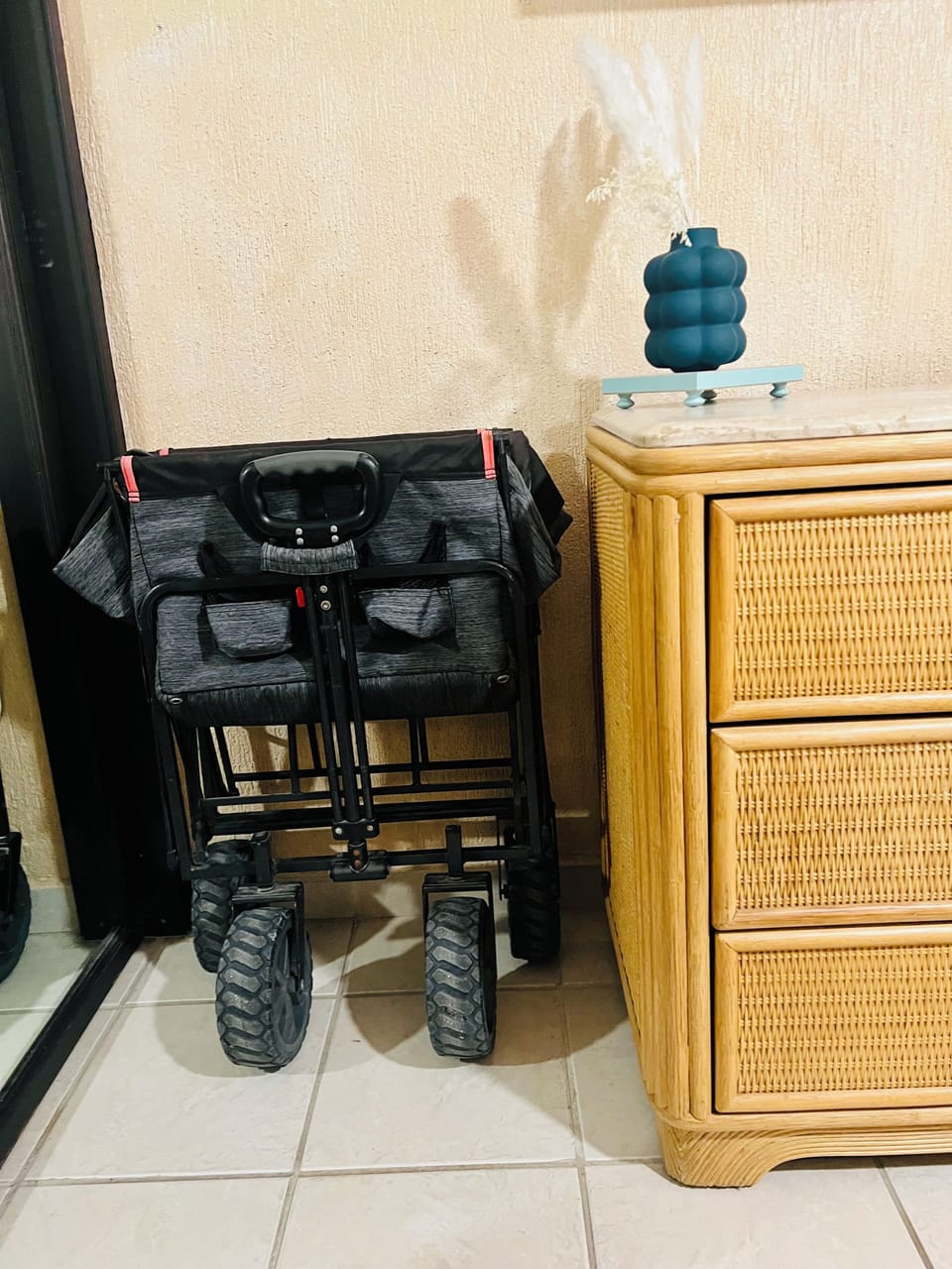 Collapsible wagon available for easier transport of pool & beach items.