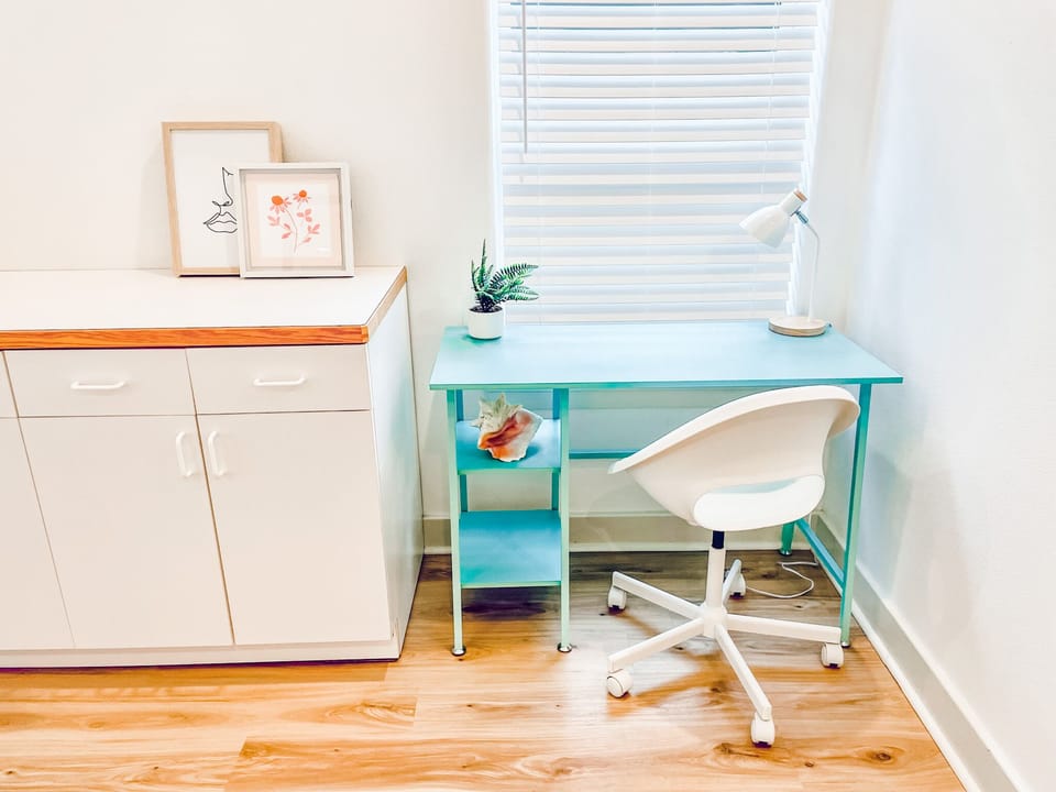 Bright & airy workspace in the master bedroom