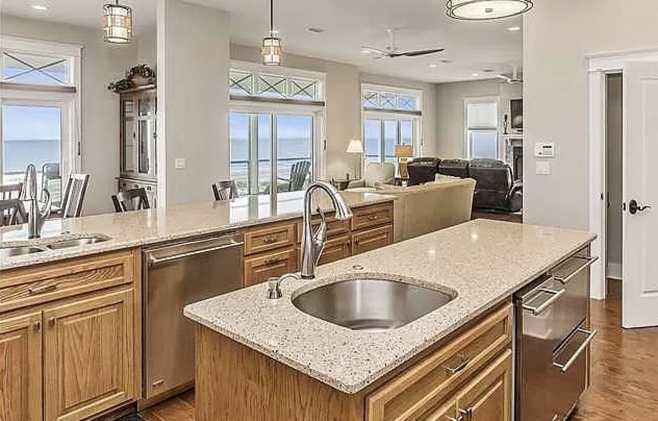 Kitchen has 2 sink areas and work stations for preparing meals together!