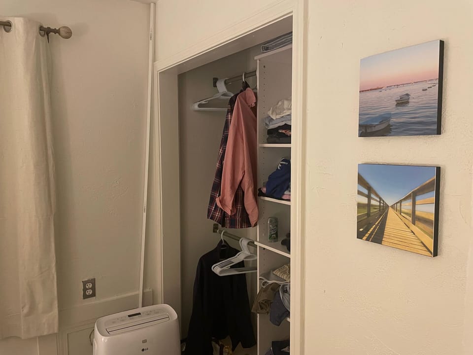 Shelves & places to hang your clothes in the closet