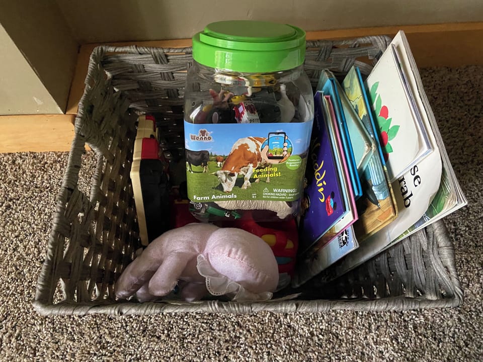 Small toys and books for kids. 