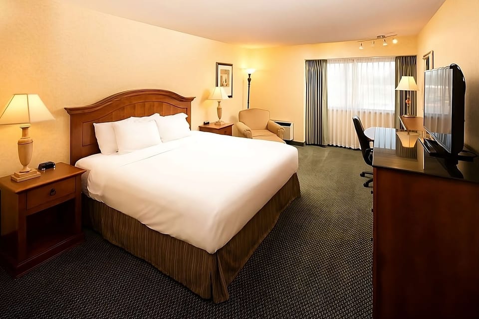 Unwind on a plush king bed after a busy day.