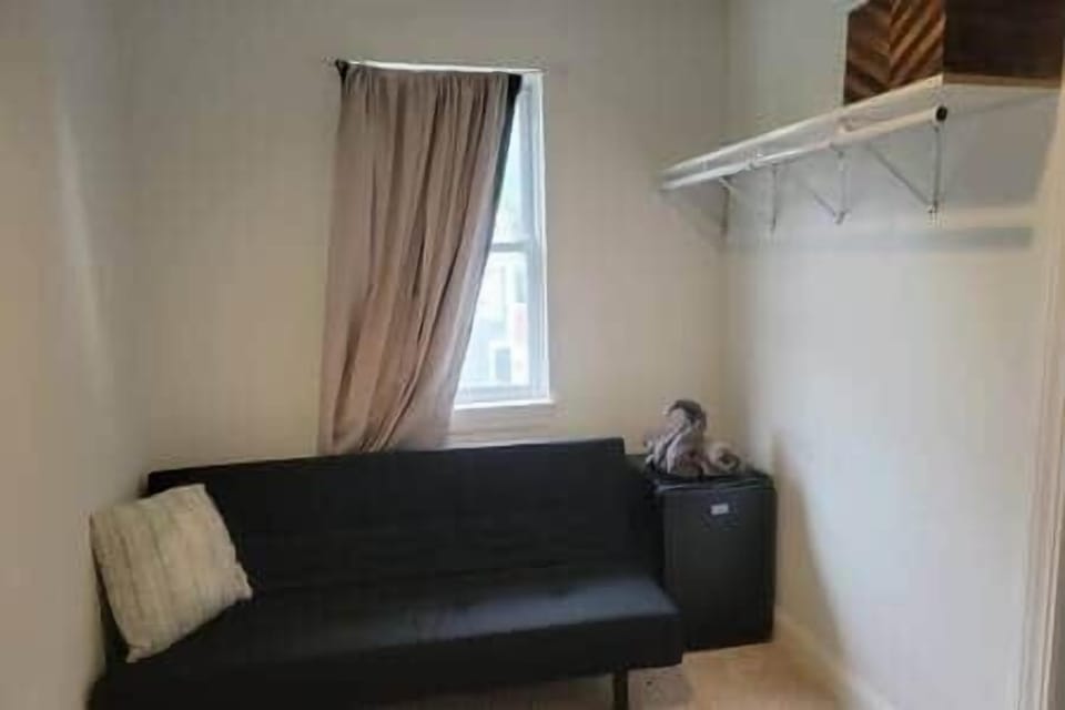 Large walk in closet with sleeper sofa