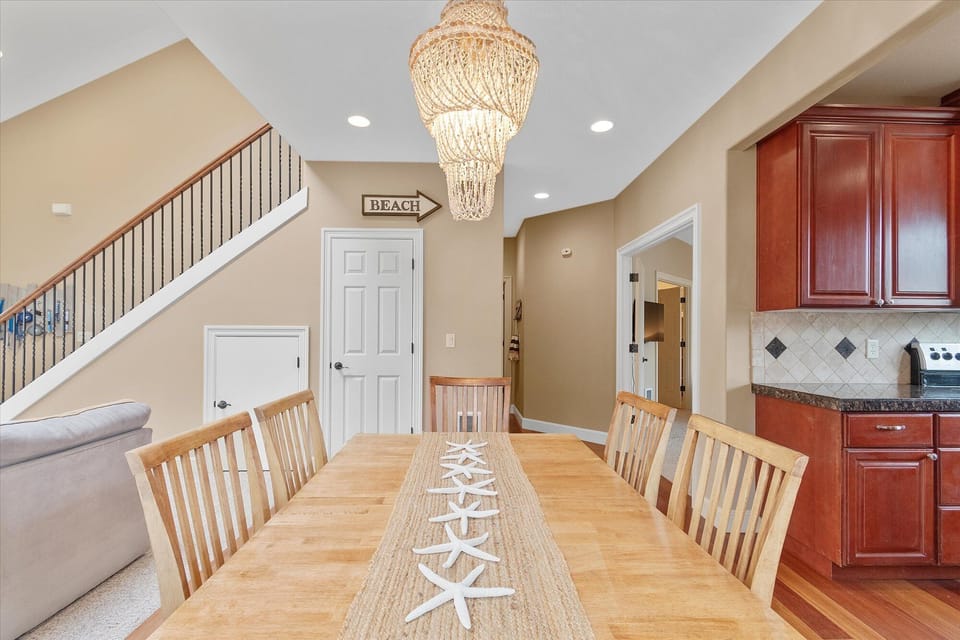 Beautiful chandelier above the dining table