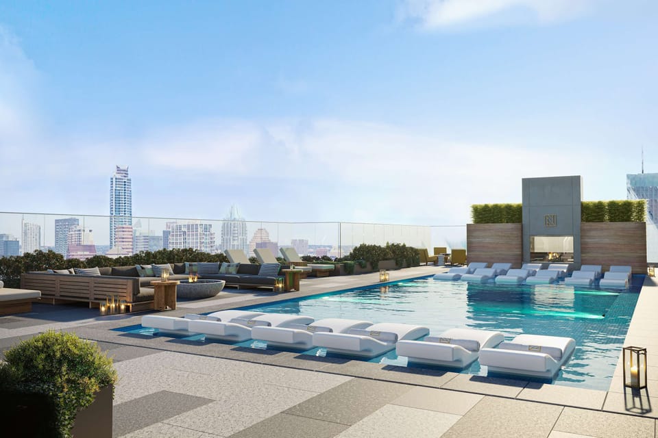 Rooftop pool deck with cabanas and city views!