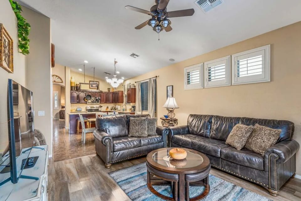 Great room that extends into the kitchen to keep your conversations lively.