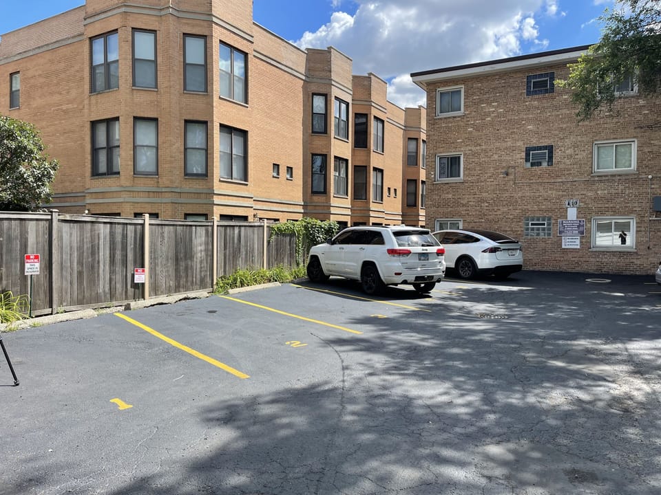 Free parking spot directly behind the building. 