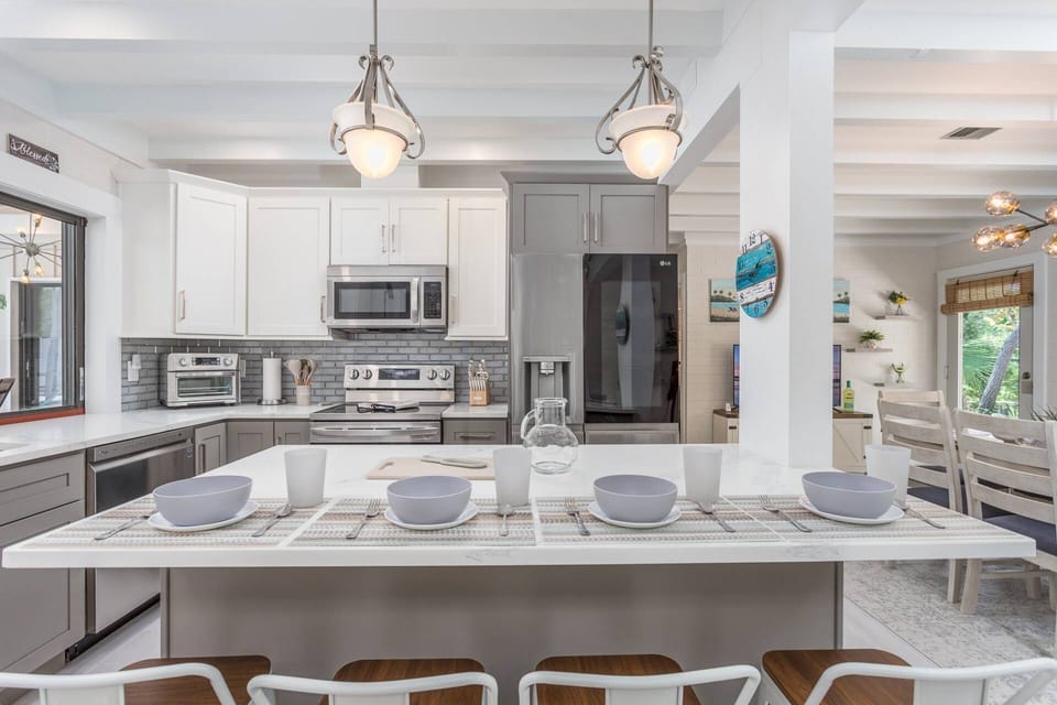 You will love creating yummy seafood dishes in this updated modern kitchen!!  (no food items)