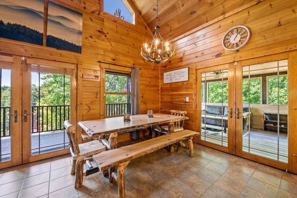 Gorgeous wood dining table located just off the kitchen with plenty of seating.