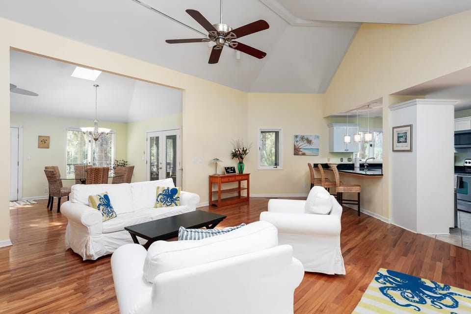 The living room has comfortable seating to gather together.