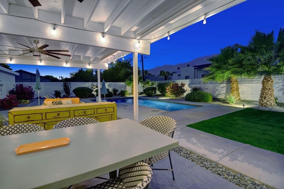 Dine alfresco at the covered outdoor dining area.
