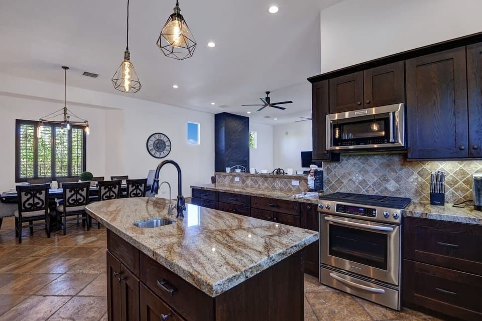 Spacious kitchen with an island.