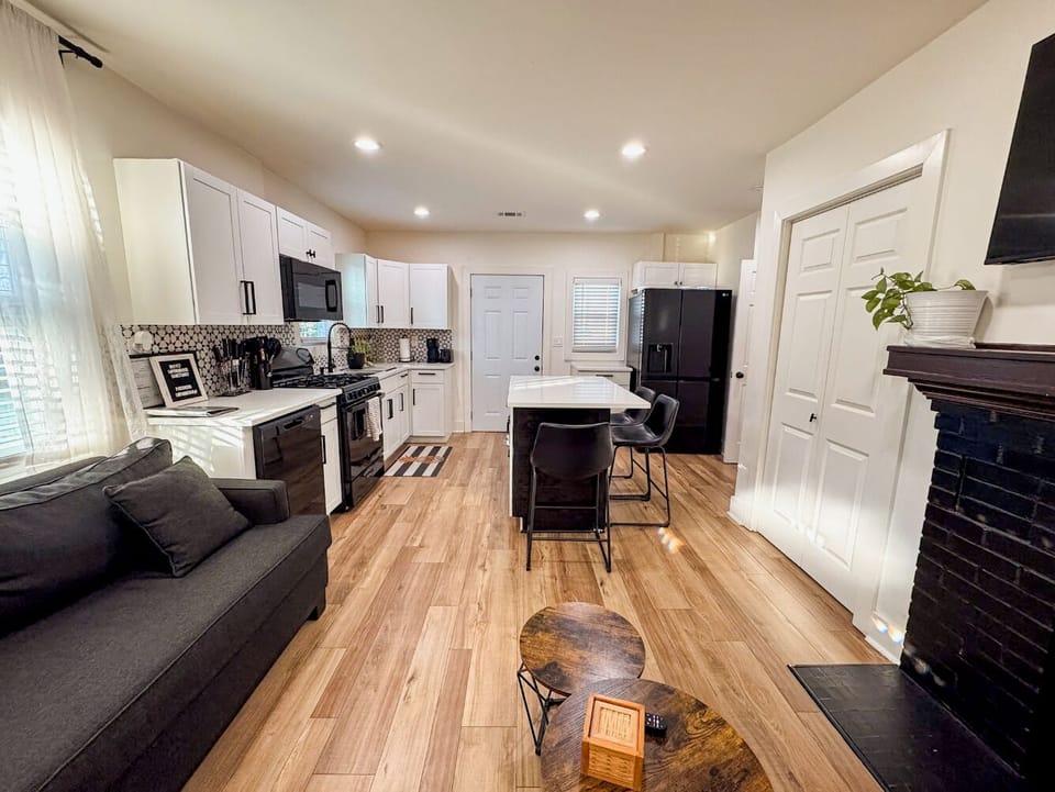View of living room and kitchen
