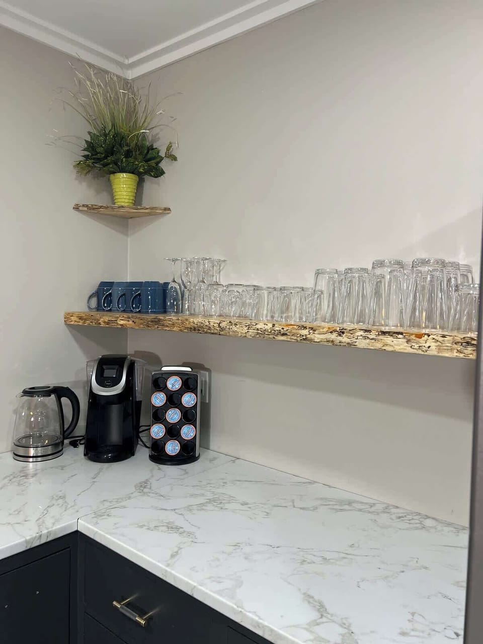 Coffee bar stocked with Keurig + drip options to fuel your mornings.