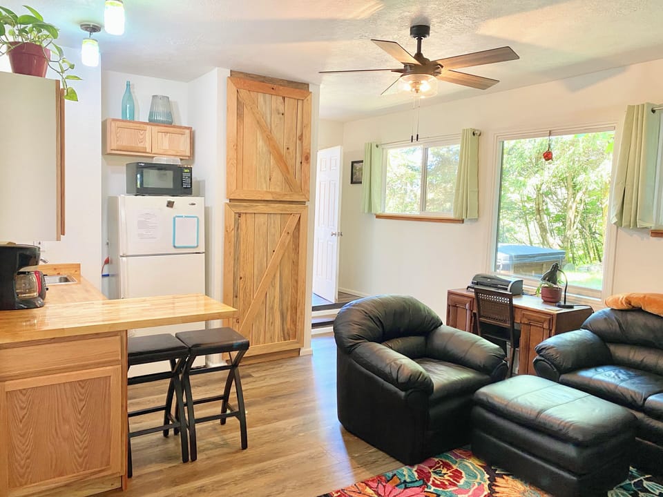 Apartment dining room/living room area.
