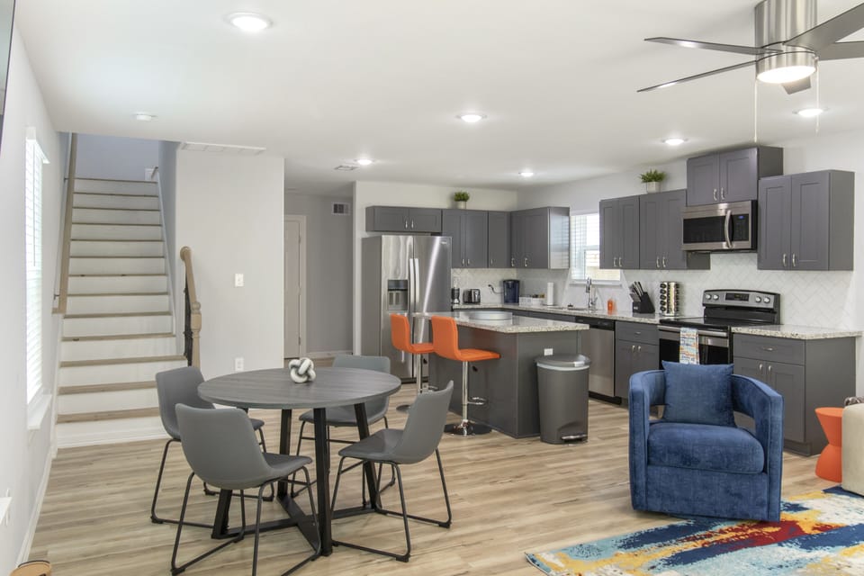 View of the dining area and kitchen
