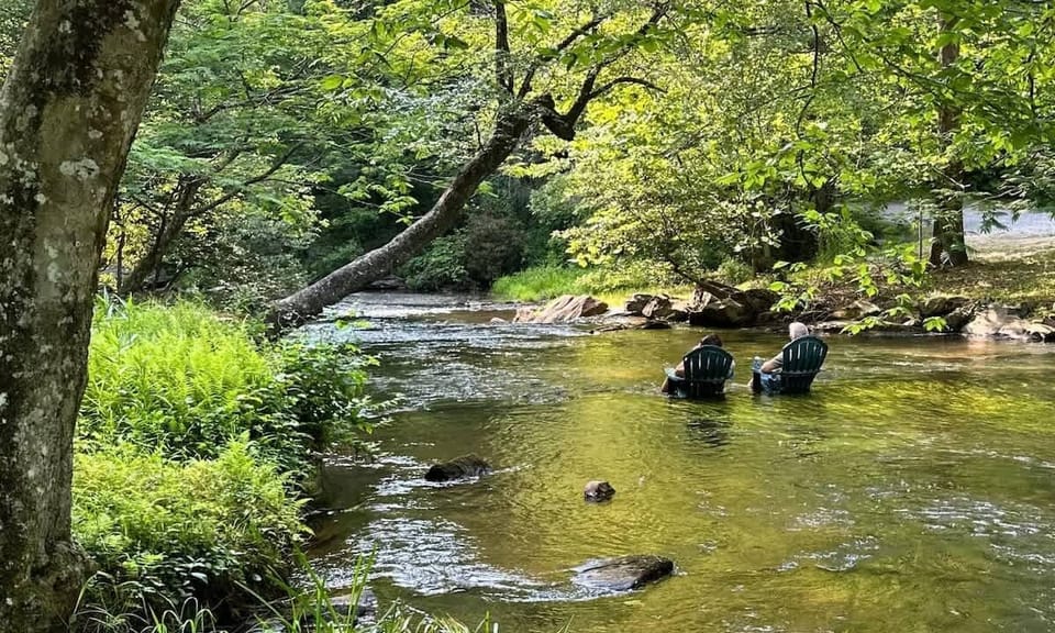 Enjoy the calming waters of the Ellijay River flowing through the backyard - bonus points if you grab an Adirondack chair!