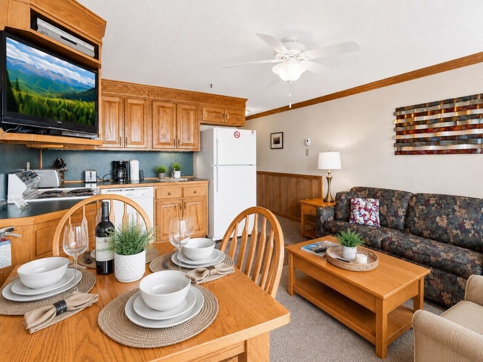Remodeled kitchen is fully-equipped with pots, pans & utensils