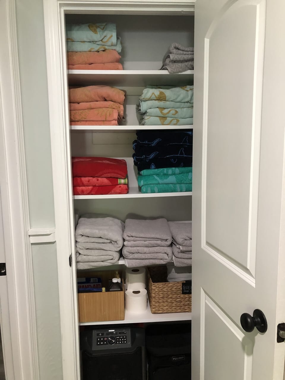 Stocked with bath/beach towels, first aid/sunscreen, BT stereo & dock cooler 