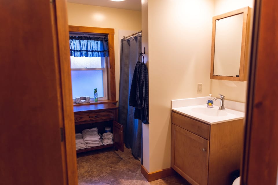 Main Floor Bathroom With Handicap Shower And Commode W/ Grab Bars