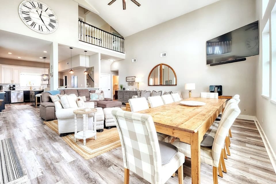 Gather everyone at the expansive table with additional counter seating.