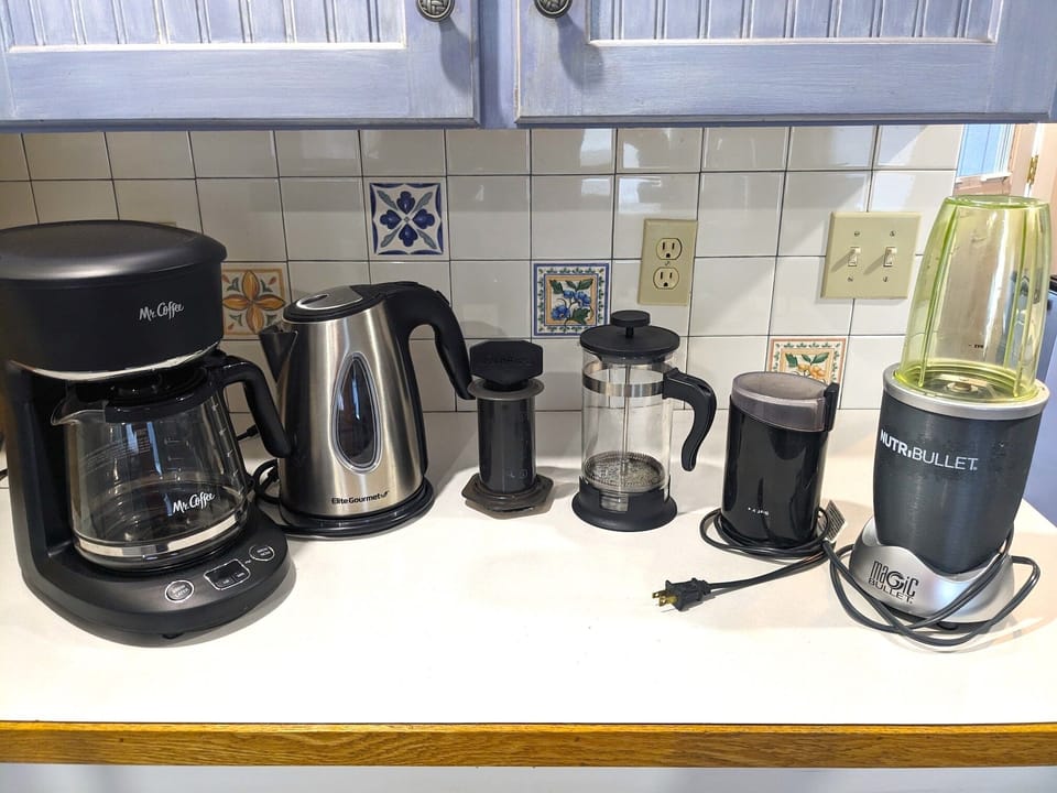 Your coffee maker 
and smoothie supplies