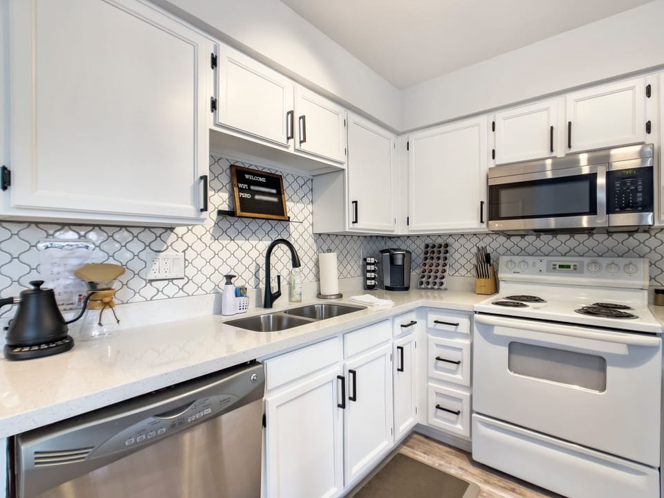 Beautifully removated and fully stocked kitchen.  Remember to enjoy the coffee.